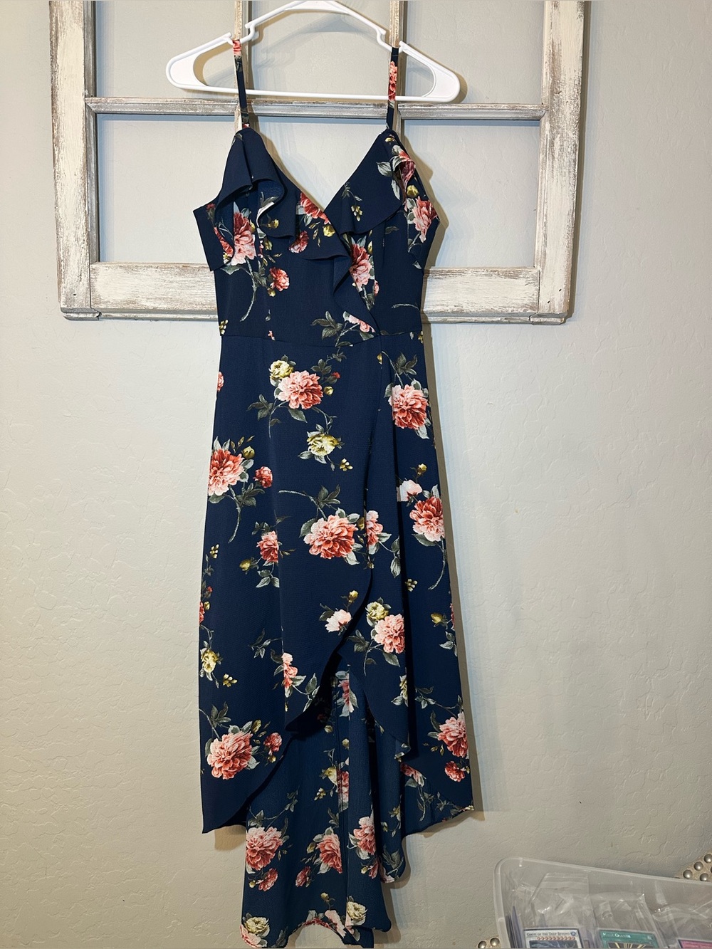 Floral Ruffle Midi Dress in Navy size 1